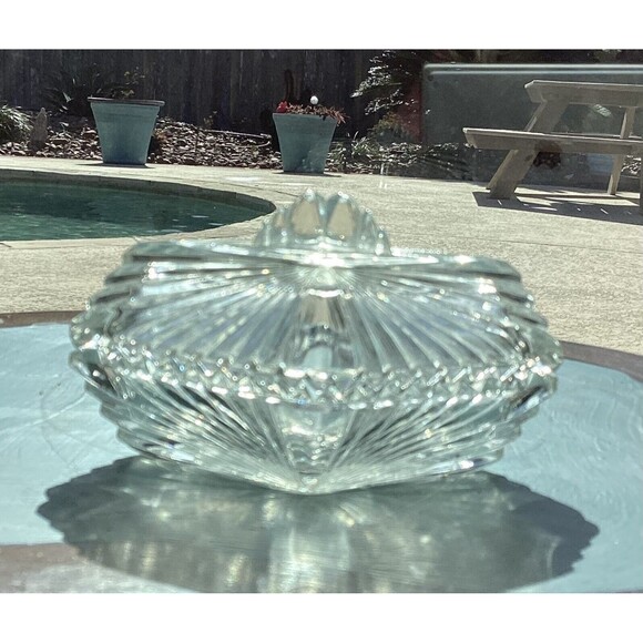 Art Deco Glass Ribbed  Saw Tooth Trinket Gift Box Vintage - Picture 2 of 8